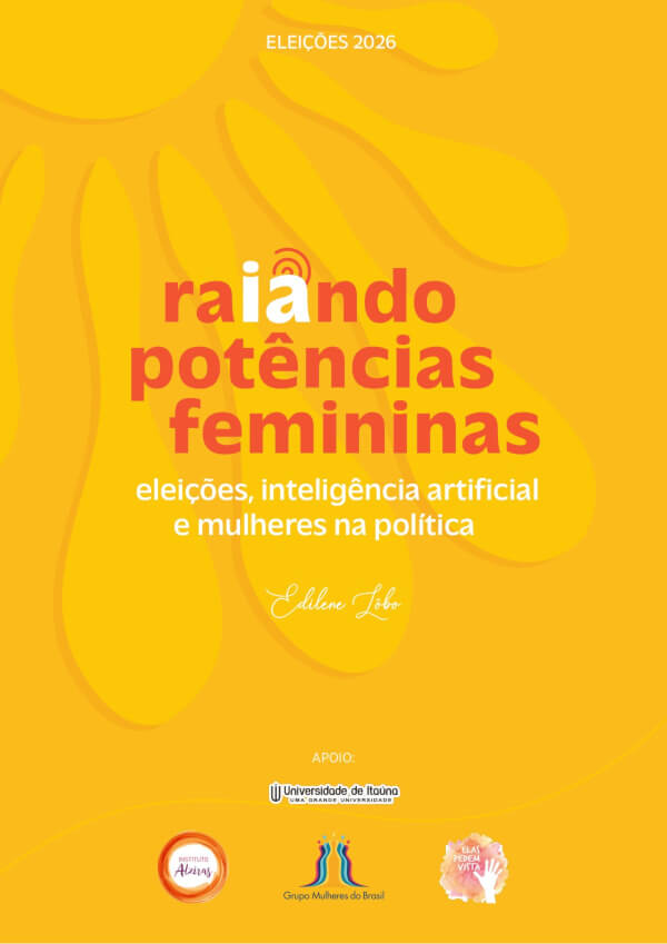 Capa da cartilha Raiando Potências Femininas: eleições, inteligência artificial e mulheres na política